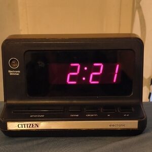 Citizen - Vintage Black / Wood Grain Digital Alarm Clock with Red Display